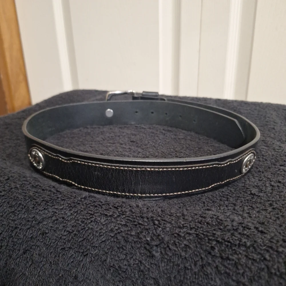 Remington Classic Black Leather Belt -Silver Buckle Bullet Accents- Size 34